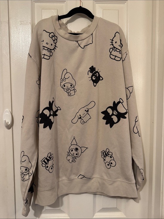 Sanrio Sweaters - Sanrio Character Print Crewneck Sweatshirt - Tan & Black